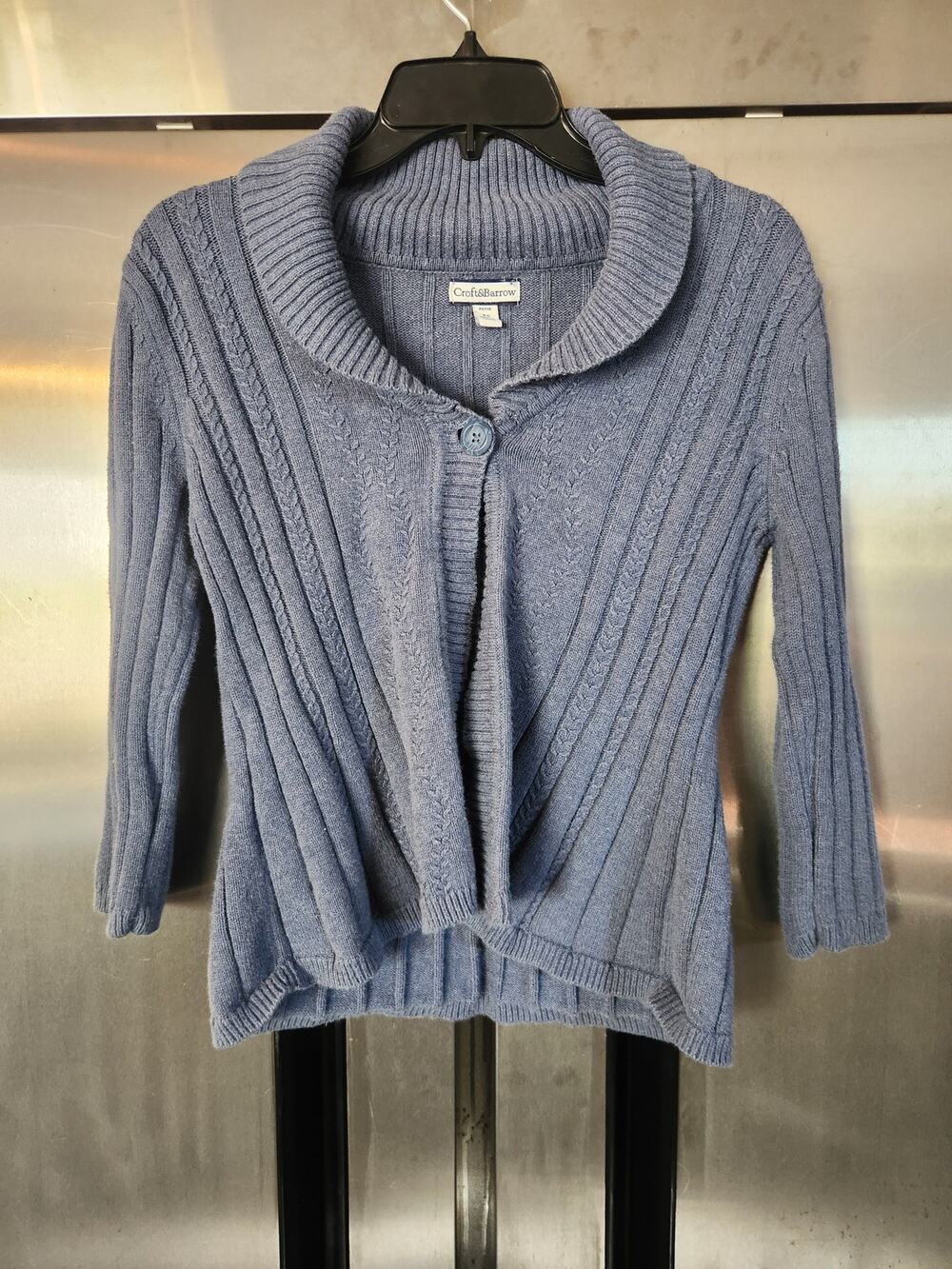 Croft & Barrow Womens Ribbed Cardigan Size PS | Blue Gray Collar